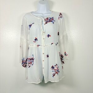 Hope Springs Boho Cottagecore Peasant Embroidered Blouse SzS Iridescent buttons